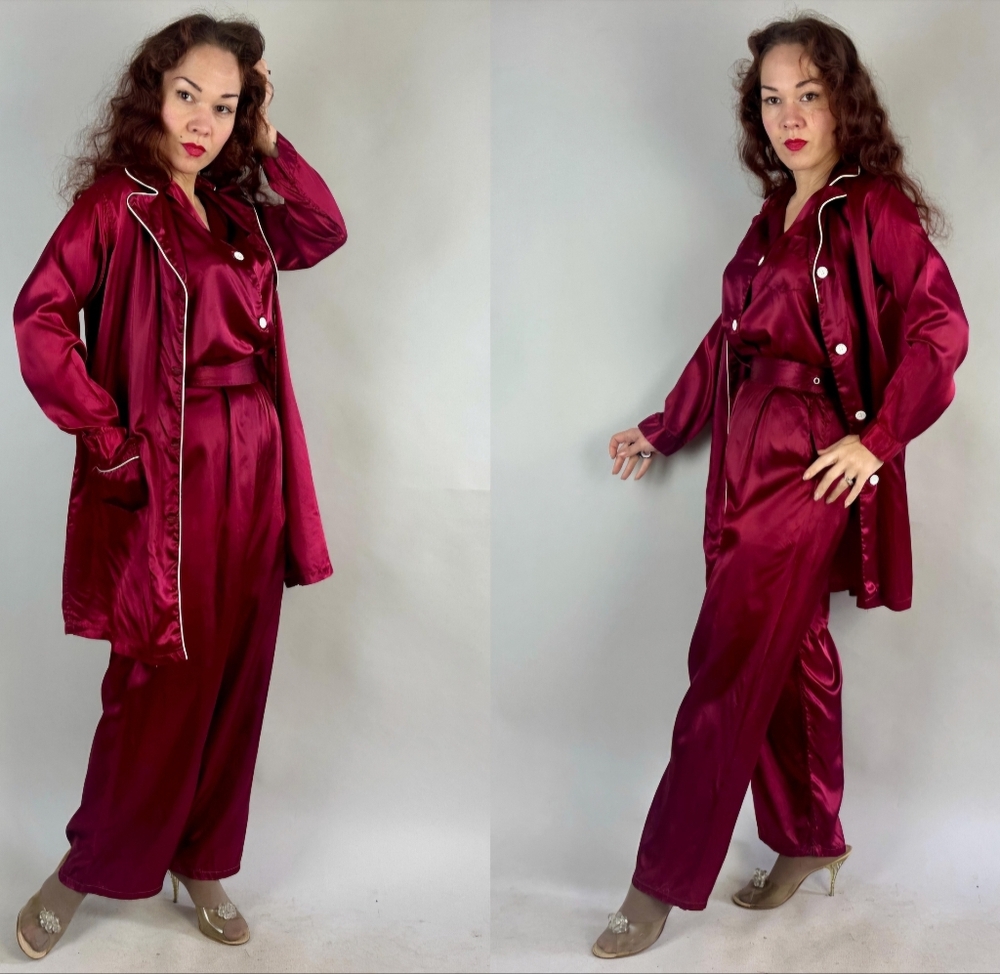 True Vintage 1940s Pj Set XS/S Burgandy